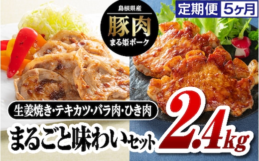 【12/31迄限定寄附額】 【5か月定期便】まる姫ポーク まるごと味わいセット2.4kg×5回(計12kg)定期便 豚肉 国産 肉 生姜焼き ロース 肩ロース バラスライス スライス 粗ミンチ ミンチ 小分け セット 大容量 計12kg AK-32