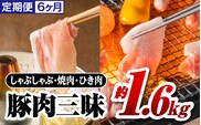 【12/31迄限定寄附額】【6か月定期便】まる姫ポーク 豚肉三昧 約1.6kg 豚肉 国産 肉 豚バラ ひき肉 ミンチ 切り落とし 焼き肉 しゃぶしゃぶ 定期便 6回 AK-6