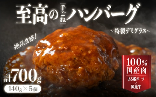【お試しあれ！！】まる姫ポークと国産牛の贅沢デミグラスハンバーグ 140g×5個(計700g)｜送料無料 ハンバーグ まる姫ポーク 100％国産牛 デミグラスソース 牛肉 豚肉 CO-2