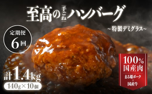 【定期便】まる姫ポークと国産牛の贅沢デミグラスハンバーグ 10個×6回 (計8.4kg) CO-7 ハンバーグ まる姫ポーク 100％国産牛 デミグラスソース 豚肉 牛肉 調理済み 電子レンジ 温めるだけ 真空パック 個包装