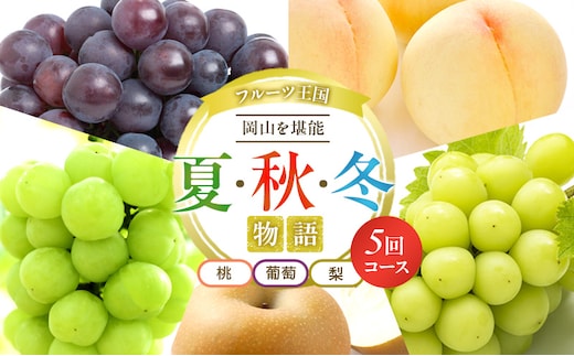 フルーツ 定期便 2026年 先行予約 フルーツ王国 岡山を堪能 5回コース 桃 もも 葡萄 ぶどう 梨 なし岡山県産 国産 果物 セット ギフト 桃太郎ぶどう ニューピオーネ シャインマスカット あたご梨 