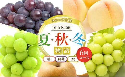 フルーツ 定期便 2026年 先行予約 フルーツ王国 岡山を堪能 6回コース 夏・秋・冬物語 桃 もも 葡萄 ぶどう 梨 なし岡山県産 国産 果物 セット ギフト 瀬戸ジャイアンツ シャインマスカット 晴王 紫苑 