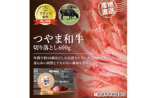 つやま 和牛 切り落とし 約600g 肉 牛肉 ミート 黒毛 産地直送 岡山 黒毛和牛 岡山県産 希少 柔らかい クセのない ブランド牛 つやま和牛 料理 