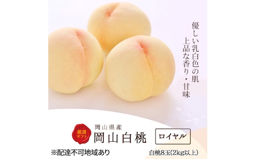 桃 2026年 先行予約 白桃 8玉（2kg以上） 等級：ロイヤル 化粧箱入り もも モモ 岡山県産 国産 フルーツ 果物 セット ギフト 