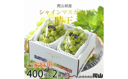 【2026年8月下旬より発送】ご家庭用 岡山県産 シャインマスカット 晴王 400g×2房 ぶどう 葡萄 ブドウ フルーツ 果物