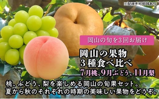 【2026年度発送】岡山の果物 3種 食べ比べ 3回 お届け 定期便 （7月桃・9月ぶどう・11月梨） もも モモ ブドウ 葡萄 梨 なし ナシ 岡山県産 国産 フルーツ 果物