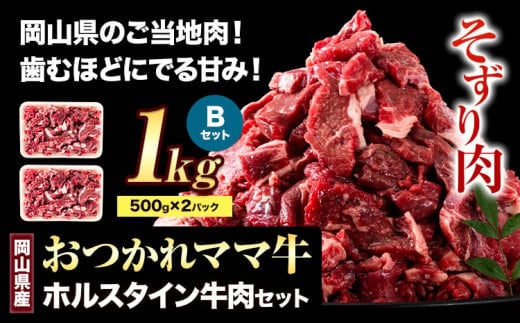 牛肉 肉 おつかれママ牛 ホルスタイン 牛肉セット ホルスタイン牛肉 そずり肉 500g×2 1kg 株式会社こはら《60日以内に出荷予定(土日祝除く)》岡山県産 岡山県 笠岡市そずり肉セット---K-24b---