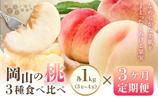 【2026年発送先行予約】 桃 3ヶ月 定期便 岡山 の 桃 3種 食べ比べ 各1kg 計3kg 晴れの国おかやま館(漂流岡山)《2026年7月中旬-9月中旬頃出荷》岡山県 笠岡市 桃 もも 果物 フルーツ デザート 送料無料【配送不可地域あり】（離島）---H-49_2026---