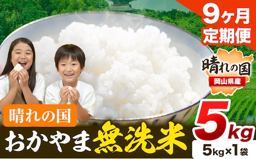 おかやま 無洗米 米 個包装 こめ コメ 岡山 岡山県産 【定期便】5kg (5kg×1袋) 計9回お届け《お申込月の翌月より発送》 お米 ライス ヒノヒカリ あきたこまち にこまる きぬむすめ ブレンド米---kasaoka_zsytei_212_5---