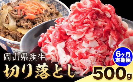 【6ヶ月定期便】岡山県産牛 切り落とし 交雑牛 500g お試し 大容量《お申込み月の翌月から出荷開始》 岡山県 笠岡市 肉 送料無料---kasaoka_zsytei_277_5---