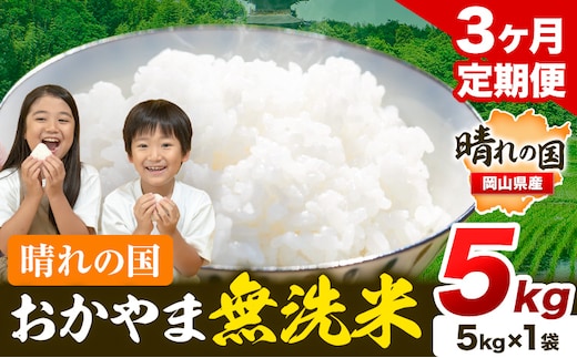 おかやま 無洗米 米 個包装 こめ コメ 岡山 岡山県産 【定期便】5kg (5kg×1袋) 計3回お届け《お申込月の翌月より発送》 お米 ライス ヒノヒカリ あきたこまち にこまる きぬむすめ ブレンド米 ---kasaoka_zsytei_196_5---