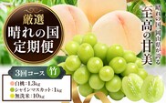 フルーツ 厳選 晴れの国定期便 シャインマスカット 1kg 白桃 1.3kg 米 10kg 無洗米 3回 お届け 定期便 《ページ内記載の時期に発送》 果物 マスカット 桃 こめ コメ 岡山県 笠岡市---kasaoka_zsytei_359_take3---