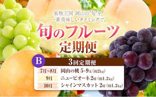 【定期便】旬のフルーツ定期便 岡山のﾌﾙｰﾂ 定期便 Bコース 3回定期便 岡山県産 桃 シャインマスカット ニューピオーネ 梨 《7月上旬-10月末頃出荷》岡山県 笠岡市 フルーツ 旬 果物 ぶどう 梨 マスカット お取り寄せ---kasaoka_zsytei_327_mps3b---