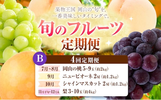 【定期便】旬のフルーツ定期便 岡山のﾌﾙｰﾂ 定期便 Bコース 4回定期便 岡山県産 桃 シャインマスカット ニューピオーネ 梨 《7月上旬-10月末頃出荷》岡山県 笠岡市 フルーツ 旬 果物 ぶどう 梨 マスカット お取り寄せ---kasaoka_zsytei_329_mpsn4b---