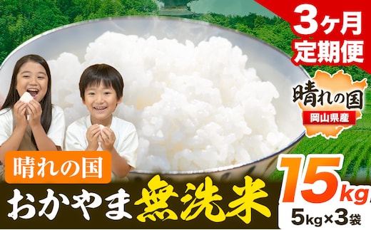 おかやま 無洗米 米 個包装 こめ コメ 岡山 岡山県産 【定期便】15kg (5kg×3袋) 計3回お届け《お申込月の翌月より発送》 お米 ライス ヒノヒカリ あきたこまち にこまる きぬむすめ ブレンド米 ---kasaoka_zsytei_198_15---