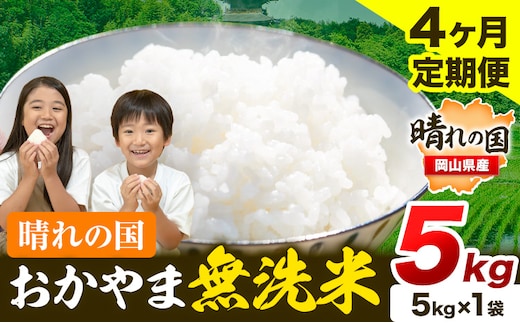 おかやま 無洗米 米 個包装 こめ コメ 岡山 岡山県産 【定期便】5kg (5kg×1袋) 計4回お届け《お申込月の翌月より発送》 お米 ライス ヒノヒカリ あきたこまち にこまる きぬむすめ ブレンド米 ---kasaoka_zsytei_200_5---