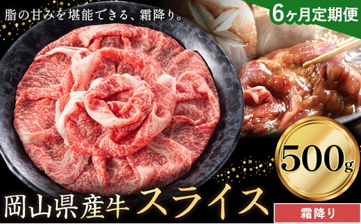【6ヶ月定期便】岡山県産牛 スライス 霜降り 500g×6回《お申し込み月の翌月から出荷開始》 岡山県 笠岡市 肉 送料無料---kasaoka_zsytei_303_5---