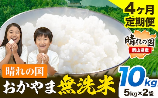 おかやま 無洗米 米 個包装 こめ コメ 岡山 岡山県産 【定期便】10kg (5kg×2袋) 計4回お届け《お申込月の翌月より発送》 お米 ライス ヒノヒカリ あきたこまち にこまる きぬむすめ ブレンド米 ---kasaoka_zsytei_201_10---