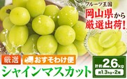 【おすそわけ便】シャインマスカット 計約2.6kg (約1.3kg(2-3房)×2箱)《2026年9月上旬-11月上旬頃出荷》岡山県 笠岡市 シャインマスカット 厳選 ぶどう ブドウ 葡萄 マスカット 果物 フルーツ ギフト---kasaoka_zsy_421_1300-2---