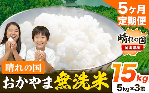 おかやま 無洗米 米 個包装 こめ コメ 岡山 岡山県産 【定期便】15kg (5kg×3袋) 計5回お届け《お申込月の翌月より発送》 お米 ライス ヒノヒカリ あきたこまち にこまる きぬむすめ ブレンド米 ---kasaoka_zsytei_206_15---