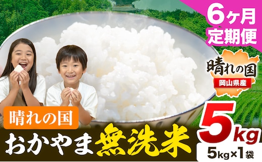 おかやま 無洗米 米 個包装 こめ コメ 岡山 岡山県産 【定期便】5kg (5kg×1袋) 計6回お届け《お申込月の翌月より発送》 お米 ライス ヒノヒカリ あきたこまち にこまる きぬむすめ ブレンド米 ---kasaoka_zsytei_208_5---