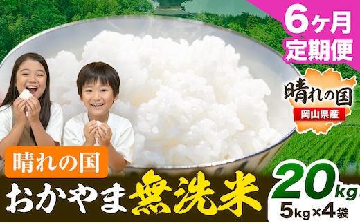 おかやま 無洗米 米 個包装 こめ コメ 岡山 岡山県産 【定期便】20kg (5kg×4袋) 計6回お届け《お申込月の翌月より発送》 お米 ライス ヒノヒカリ あきたこまち にこまる きぬむすめ ブレンド米 ---kasaoka_zsytei_211_20---