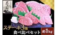 ステーキ3種食べ比べセット約1kg【いわもと黒毛和牛】