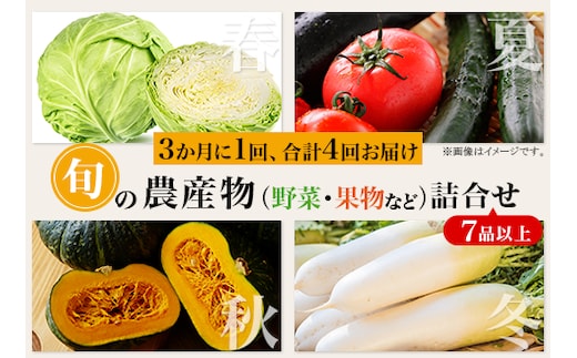 【3か月に1回、合計4回お届け】旬の農産物（野菜・果物など）詰合せ【7品以上】