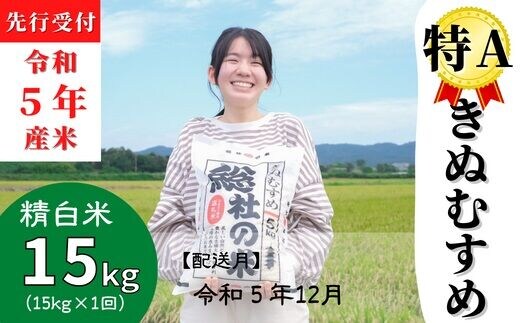 令和5年産米】特Aきぬむすめ【精白米】15kg岡山県総社市産〔令和5年12