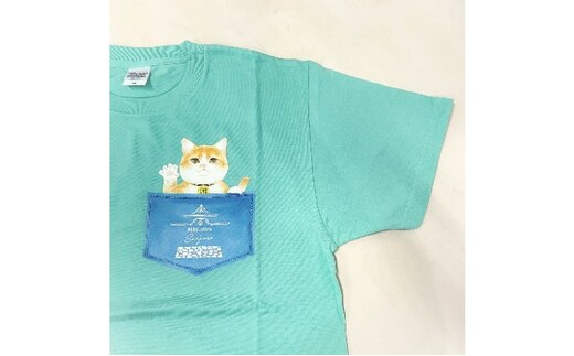 猫城主 さんじゅーろTシャツ（ブルーグリーン） ファッション 猫グッズ 猫T コットン100％ 猫柄 猫好き 普段使い お出かけ Sサイズ