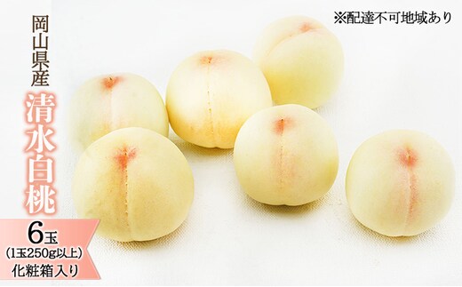 桃 2026年 先行予約 清水 白桃 6玉 （1玉250g以上）化粧箱入り もも モモ 岡山県産 国産 フルーツ 果物 ギフト 最高級 贈答品 贈り物