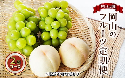 フルーツ 2026年 先行予約 晴れの国 岡山 の フルーツ 定期便 2回コース 桃 ぶどう 岡山県産 国産 フルーツ 果物 ギフト マスカット もも モモ お楽しみ 高級ぶどう
