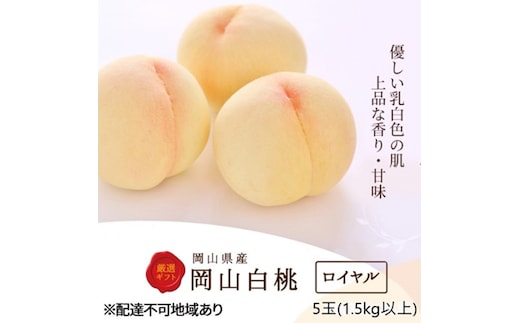 桃 2026年 先行予約 白桃 5玉 (1.5kg以上) 等級：ロイヤル 木箱入り もも モモ 岡山県産 国産 フルーツ 果物 セット ギフト
