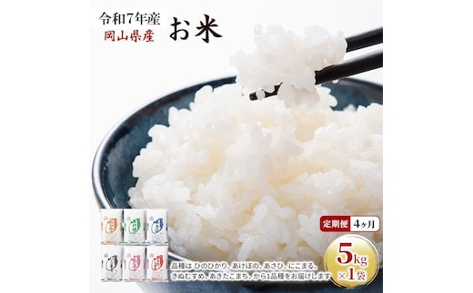 定期便 4ヶ月 令和7年産 お米 5kg×1袋 あきたこまち ひのひかり あさひ にこまる あけぼの きぬむすめ 特A 精米 白米 ライス 単一原料米 検査米 岡山県 ブランド米