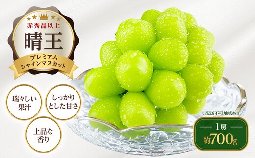 ぶどう 2026年 先行予約 【プレミアムシャインマスカット 晴王 1房 約700g】 赤秀品以上 岡山県船穂産 葡萄 ブドウ ギフト ハレノフルーツ 皮ごと食べる みずみずしい