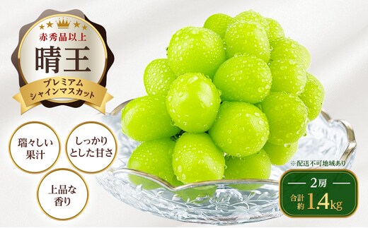 ぶどう 2026年 先行予約 【プレミアムシャインマスカット 晴王 2房 合計約1.4kg】 赤秀品以上 岡山県船穂産 葡萄 ブドウ ギフト ハレノフルーツ 皮ごと食べる みずみずしい