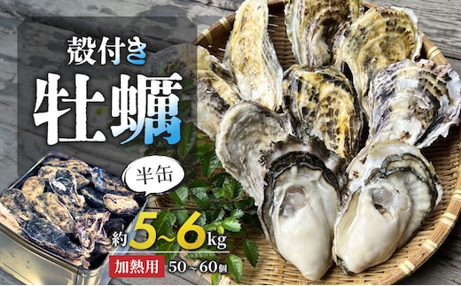 【2026年2月以降発送】殻付き牡蠣(加熱用) 半缶（約5～6kg）【加熱用 ガンガン焼き ナイフ付き 殻付き 海鮮 魚介類 海産物 オイスター】