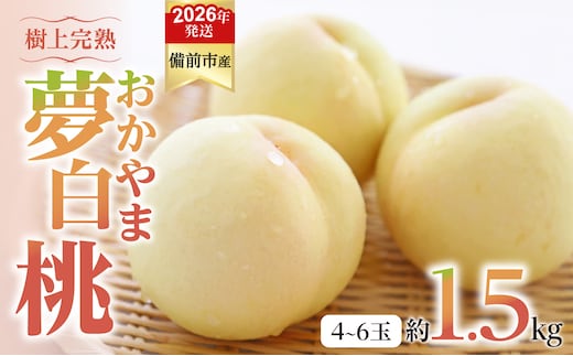 【2026年発送分 先行受付開始！】びぜん白桃 おかやま夢白桃 約1.5kg（令和8年7月中旬～7月下旬頃発送）【岡山県備前市産 おかやま夢白桃 約1.5kg（４～６玉目安）】