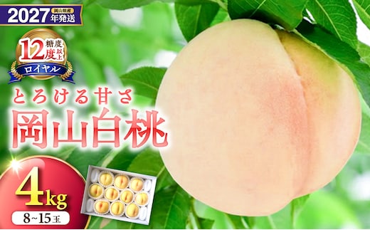【2027年発送分・先行予約開始！】岡山県産 白桃 最高ランク！「ロイヤル」約4kg（ 8～15玉）（令和9年7月以降発送）【先行受付 先行予約 白桃ロイヤル フルーツ 果物 もも 桃 モモ 岡山県産 ロイヤル】