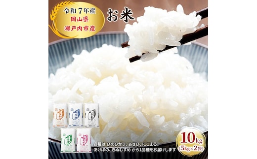 令和7年産 お米 10kg（5kg×2袋）ひのひかり あさひ にこまる あけぼの きぬむすめ 特A 精米 白米 ライス 単一原料米 検査米 岡山県 瀬戸内市産 ご飯 主食