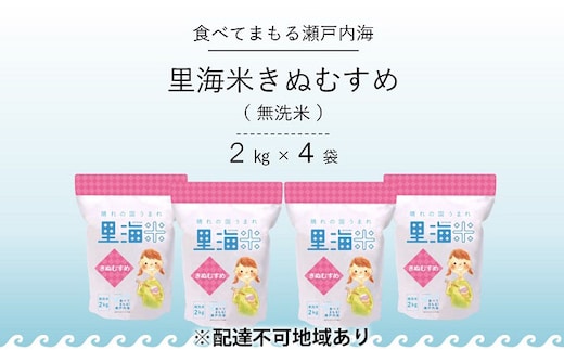 無洗米 里海米 きぬむすめ 8kg（2kg×4袋） 米 お米 岡山 岡山県産 特Aランク 