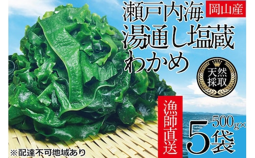 湯通し塩蔵 瀬戸内 わかめ 500g×5袋【岡山 瀬戸内海 天然 塩蔵】 無添加 無着色 健康 味噌汁 炊き込み サラダ 