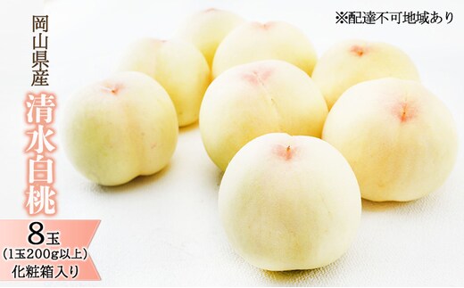 桃 2026年 先行予約 清水 白桃 8玉（1玉200g以上）化粧箱入り もも モモ 岡山県産 国産 フルーツ 果物 ギフト 最高級 乳白色 柔らかい 果汁 とろける 美味しい 贈り物 