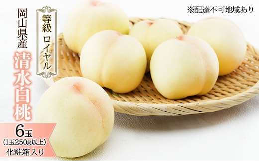 桃 2026年 先行予約 清水 白桃 6玉 （1玉250g以上） 等級：ロイヤル 化粧箱入り もも モモ 岡山県産 国産 フルーツ 果物 ギフト 贈答品 糖度12.0度以上 