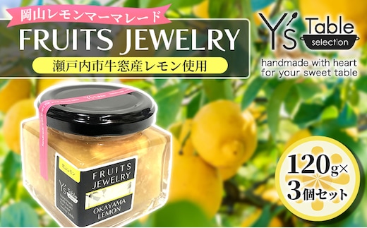 FRUITS JEWELRY 岡山 レモン マーマレード 120g×3個 セット （ 瀬戸内市 牛窓産 レモン使用） ジャム 無添加 皮ごと ビタミン フルーツジャム パン 塗る つける ヨーグルト 食卓 朝食 さわやか 