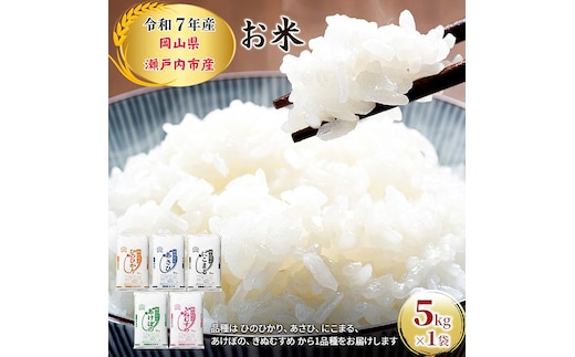 令和7年産 お米 5kg×1袋 ひのひかり あさひ にこまる あけぼの きぬむすめ 特A 精米 白米 ライス 単一原料米 検査米 岡山県 瀬戸内市産 ご飯 主食 