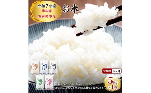 定期便 5ヶ月 令和7年産 お米 5kg×1袋 ひのひかり あさひ にこまる あけぼの きぬむすめ 特A 精米 白米 ライス 単一原料米 検査米 岡山県 瀬戸内市産 ご飯 主食 