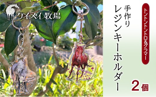 馬 たてがみ 尻尾 手作り レジン キーホルダー ２個(トントントントロ＆グラマー) オリジナル 