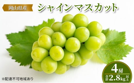 ぶどう 【2026年 先行予約】 シャインマスカット 4房(合計2.8kg以上) マスカット ブドウ 葡萄 岡山県産 国産 フルーツ 果物 ギフト