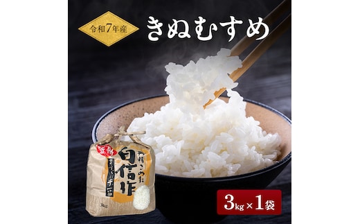 令和7年産 お米 3kg×1袋 きぬむすめ 特A 精米 白米 ライス 単一原料米 検査米 岡山県 ご飯 主食